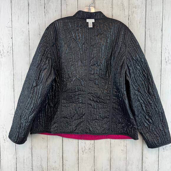 Chico's Pink/Black Reversible Stitched Quilted Full Zip Puffer Jacket Size 3/XL - Picture 5 of 16